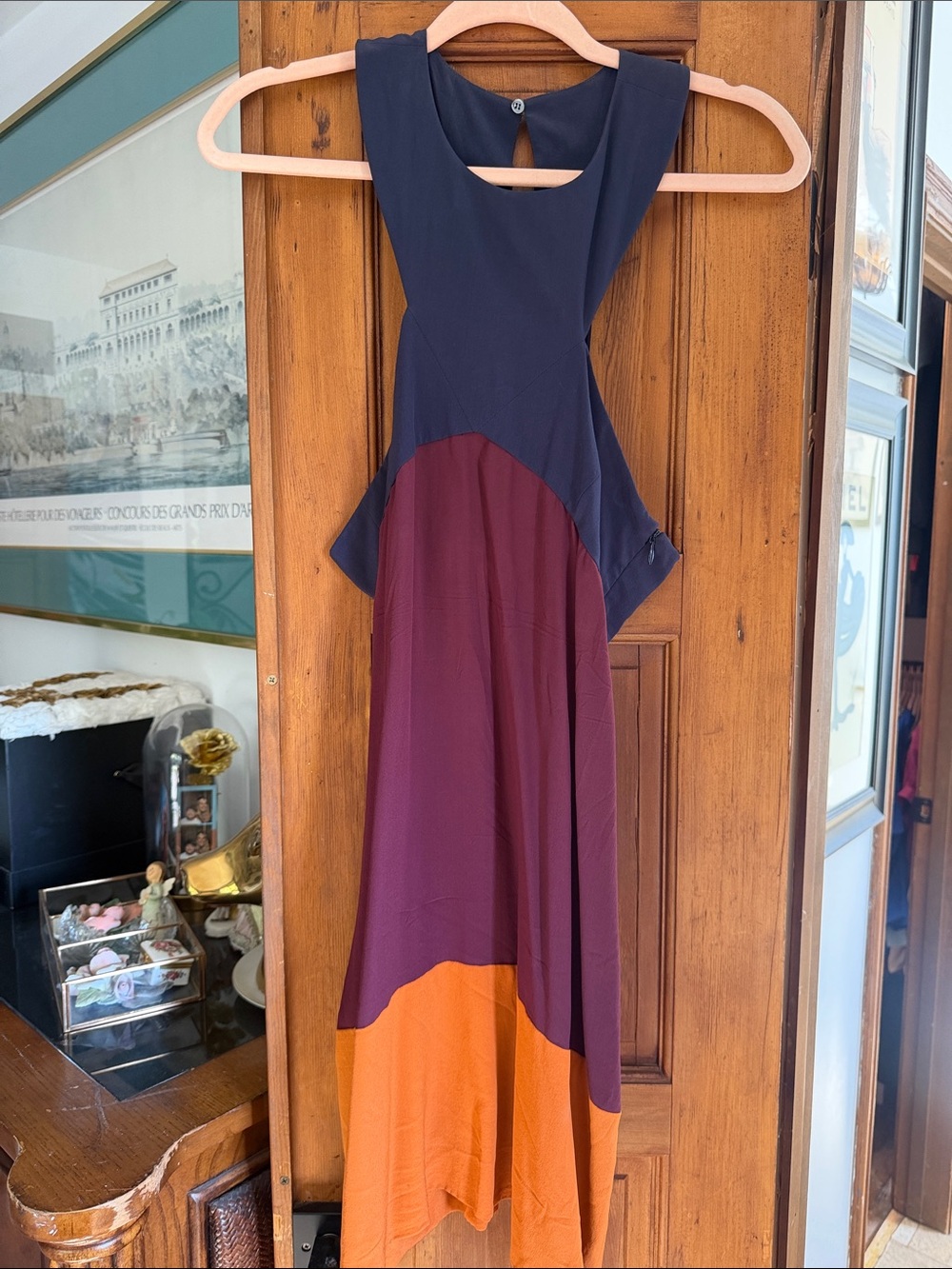 Missoni Navy, Plum & Orange Asymmetrical Colorblock Maxi Dress